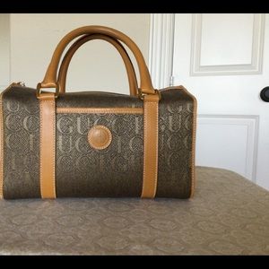 Gucci Vintage Canvas & Leather Satchel Handbag